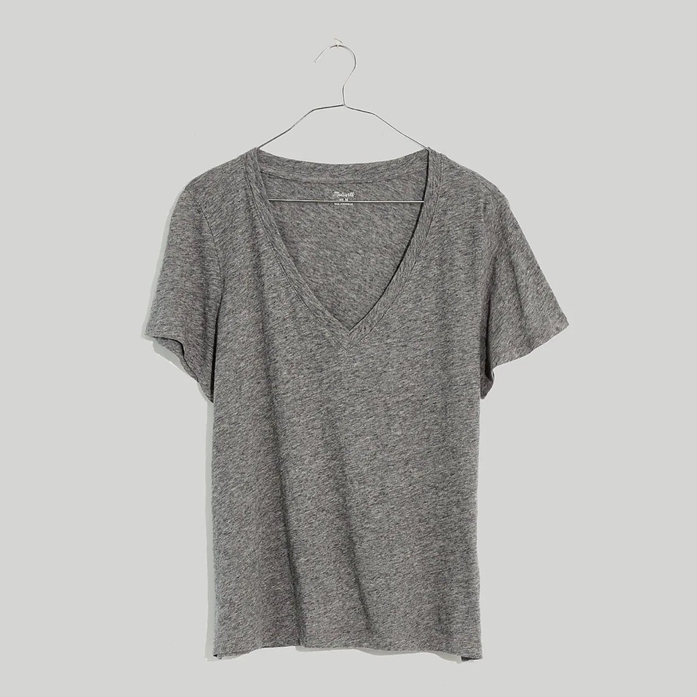 MADEWELL WHISPER COTTON POCKET V NECK TEE T-SHIRT HEATHER IRON TOP SZ S